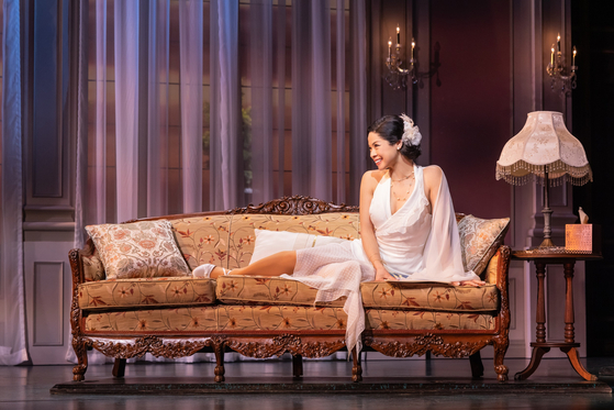 A scene from the ongoing Broadway musical "The Great Gatsby" produced by OD Company, at Broadway Theater, New York, starring Eva Noblezada as Daisy [OD COMPANY]