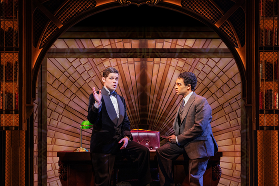 A scene from the ongoing Broadway musical "The Great Gatsby" produced by OD Company, at Broadway Theater, New York, starring Jeremy Jordan as Gatsby, left, and Noah J. Ricketts as Nick [OD COMPANY]