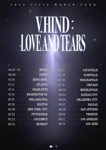 Poster for girl group VIVIZ's upcoming ″V.hind Love and Tears″ world tour [BIG PLANET MADE]