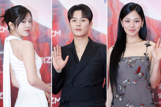 IVE's An Yu-jin, actor Lee Jung-ha and singer and actor Kim Hyeong-seo at the red carpet ceremony for the 60th Baeksang Arts Awards currently taking place at Coex in southern Seoul [NEWS1]