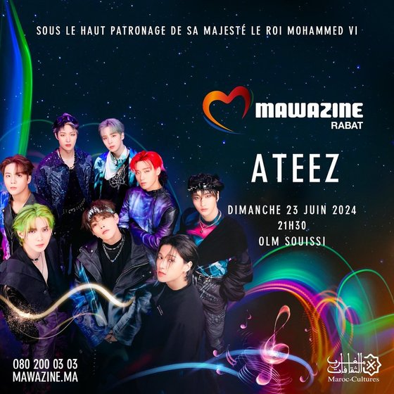 Boy band Ateez on the poster of the Moroccan International music festival Mawazine slated for next month.  [KQ ENTERTAINMENT]