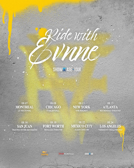 Poster of tour dates and venues for Evnne's concert tour in North and Central America [JELLYFISH ENTERTAINMENT]