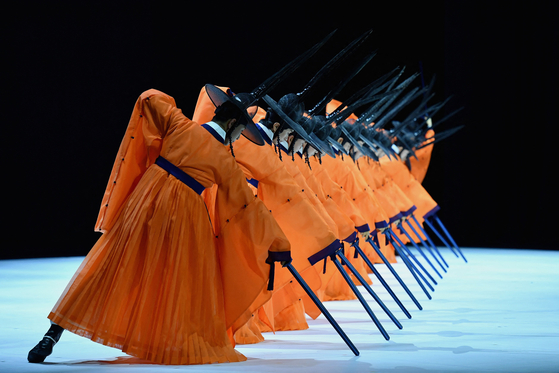 Dancers from the Seoul Metropolitan Dance Theater perform a scene from ″Ilmu″ at the David H. Koch Theater at the Lincoln Center in New York City on July 20, 2023. The performance will be staged from Friday to Sunday at the Sejong Center for the Performing Arts in central Seoul. [AFP/YONHAP] 