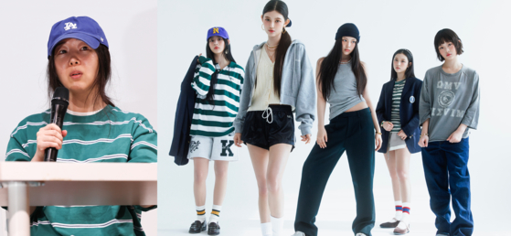 Min Hee-jin, CEO of girl group NewJeans' agency ADOR, left, and girl group  NewJeans [YONHAP, ADOR]