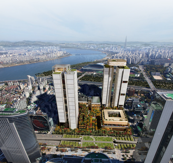 A rendered image of Hyundai Motor Group's called Global Business Complex, with a total of six buildings: Two 55-story buildings at a height of 242 meters and four shorter buildings [HYUNDAI MOTOR GROUP]