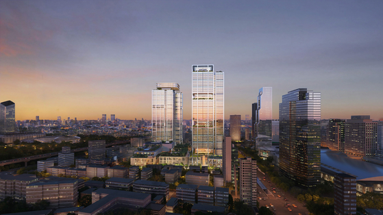 A rendered image of Hyundai Motor Group's called Global Business Complex, with a total of six buildings: Two 55-story buildings at a height of 242 meters and four shorter buildings [HYUNDAI MOTOR GROUP]