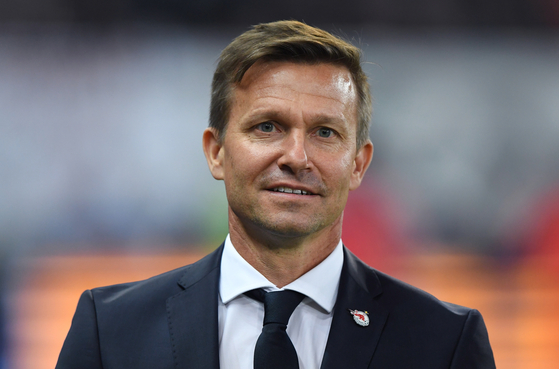 Then-FC Salzburg's manager Jesse Marsch looks on prior to a Champions League match against Napoli in Salzburg, Austria on Oct. 23, 2019. [EPA/YONHAP] 