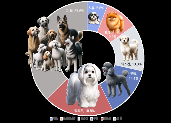 The graph shows percentages of various dog breeds registered in Seoul. [SEOUL METROPOLITAN GOVERNMENT]