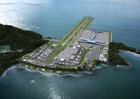 A new airport on Busan's Gadeok Island, shown in a rendering provided by the Land Ministry, is set to open as early as December 2029. [MINISTRY OF LAND, INFRASTRUCTURE AND TRANSPORT] 