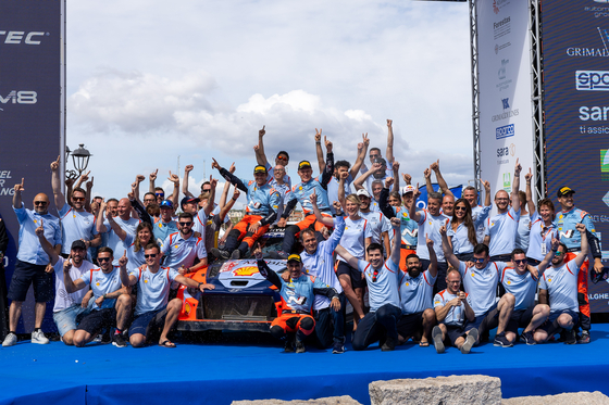 The Hyundai World Rally Team celebrated a fantastic finish to Rally Italia Sardegna, its the third win of the 2024 FIA World Rally Championship (WRC) season, on Sunday. [HYUNDAI MOTOR]