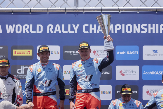 The Hyundai World Rally Team celebrated a fantastic finish to Rally Italia Sardegna, its the third win of the 2024 FIA World Rally Championship (WRC) season, on Sunday. [HYUNDAI MOTOR]