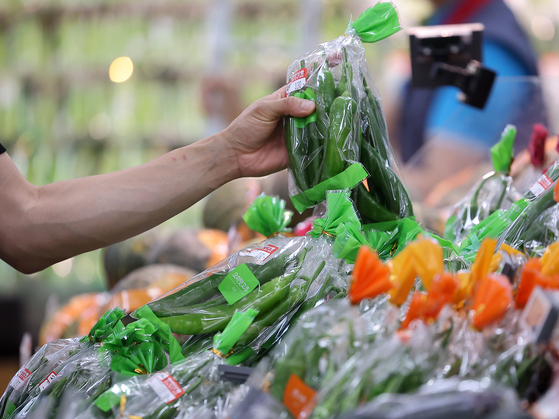 A person shops for vegetables at a discount mart in Seoul on Tuesday. [NEWS1] 