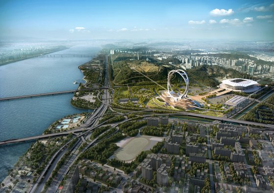 A rendered image of Sangam-dong in Mapo District, western Seoul, featuring a Ferris wheel, tentatively named the Seoul Twin Eye [SEOUL METROPOLITAN GOVERNMENT]