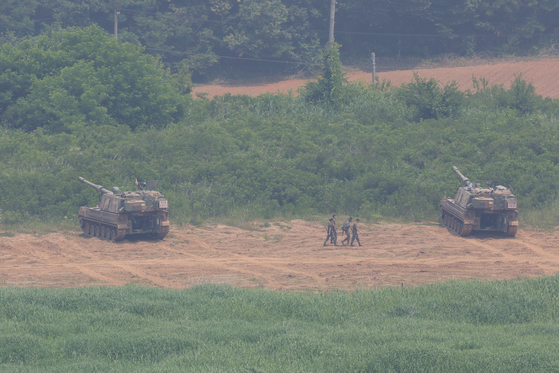 The demilitarized zone (DMZ) is seen from Paju, Gyeonggi, on June 11. [YONHAP]