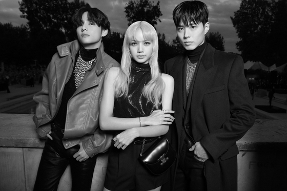 BTS's V, left, Blackpink's Lisa, middle, and actor Park Bo-gum posing as Celine’s global ambassadors [CELINE]