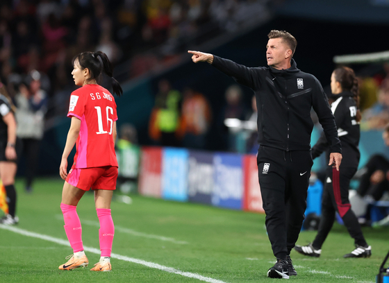 Colin Bell gestures during the Group H match between Korea and Germany at the 2023 FIFA Women's World Cup in Brisbane, Australia on Aug. 3, 2023. [XINHUA/YONHAP]