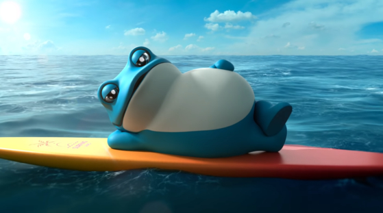 The friendly, chubby blue-and-white toad in a Hitejinro commercial in 2020 [SCREEN CAPTURE]