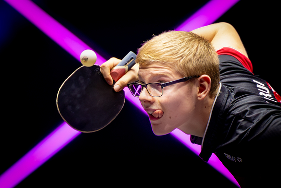 This image captured by photographer Benjamin Lau at the World Table Tennis Champions Frankfurt quarterfinals in November 2023 won the Racquet Sports category at the 2024 World Sports Photography Awards.  [BENJAMIN LAU]