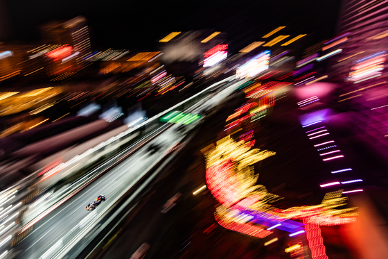Max Verstappen drives on Las Vegas Boulevard during a Formula 1 race on Nov. 18, 2023. This image, by Cristiano Barni, won the Formula 1 category at the 2024 World Sports Photography Awards.  [CRISTIANO BARNI]