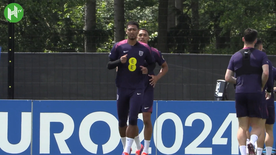 The English national team train ahead of their last group stage Euro 2024 match against Slovenia on Tuesday. [ONE FOOTBALL]