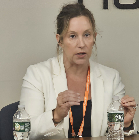 Connecticut State Rep. Liz Linehan talks during an interview with the Korea JoongAng Daily at Hanwha Aerospace USA headquarters in Cheshire, Connecticut, on June 26. [HANWHA AEROSPACE USA]