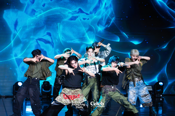 Boy band All(H)ours performs ″SHOCK″ during a press showcase Tuesday at the Ilchi Art Hall in Gangnam District, southern Seoul. [DANIELA GONZALEZ PEREZ]