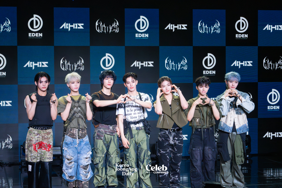 Boy band All(H)ours poses for the camera during a press showcase Tuesday at the Ilchi Art Hall in Gangnam District, southern Seoul. [DANIELA GONZALEZ PEREZ]