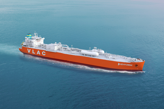 A digital render of a very large ammonia carrier (VLAC) manufactured by HD Korea Shipbuilding & Offshore Engineering [HD KOREA SHIPBUILDING & OFFSHORE ENGINEERING] 