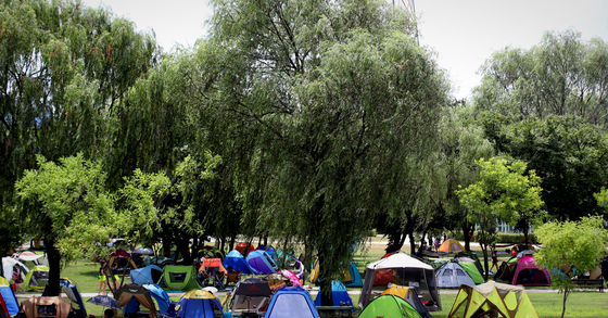 Tents are set up at Nanji Hangang Park. [YONHAP NEWS]
