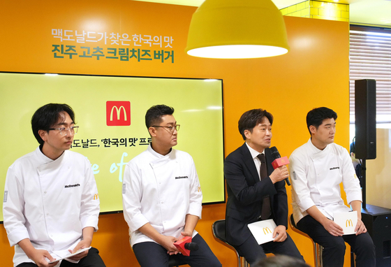 Yang Hyoung-keun, McDonald’s Korea’s public affairs lead, answers questions from the press at a tasting event of the new Taste of Korea's products. [MCDONALD'S KOREA]