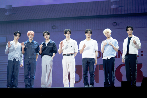 Members of boy band Enhypen during the showcase for its second full-length album ″Romance: Untold″ on July 11 in southern Seoul [KOREA JOONGANG DAILY]