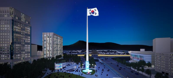 The 100-meter-high national flagpole initially proposed to be constructed at Gwanghwamun Square in central Seoul in a rendered image provided by the city government on June 25 [SEOUL METROPOLITAN GOVERNMENT]
