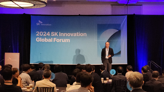 SK On CEO Lee Seok-hee speaks at the SK Innovation Global Forum in San Jose, California, on Saturday. [SK ON] 