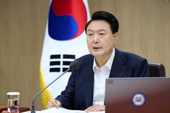 President Yoon Suk Yeol speaks during a Cabinet meeting held at the presidential office in Yongsan District, central Seoul, on Tuesday. [PRESIDENTIAL OFFICE]