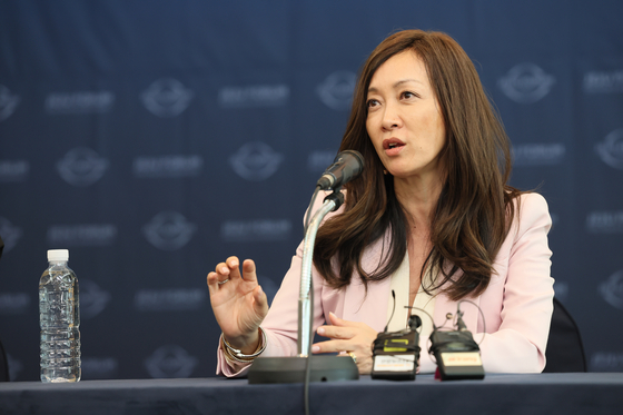 Sue Mi Terry speaks at a conference at the Jeju Peace Forum held at the Jeju Convention Center on May 29. [YONHAP]