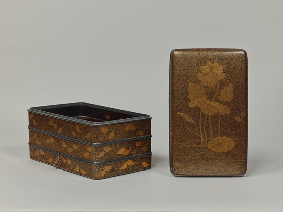A Japanese sutra box with lotus pond design, made with maki-e from the 15th century [TOKYO NATIONAL MUSEUM]