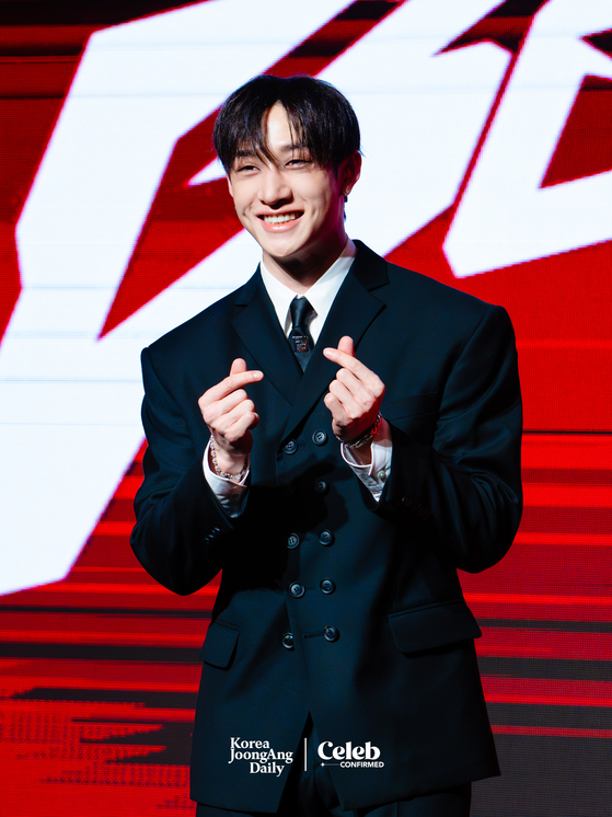 Bang Chan of Stray Kids at the press conference for the release of their latest EP, ″ATE,″ in western Seoul on July 19. [DANIELA GONZALEZ PEREZ]