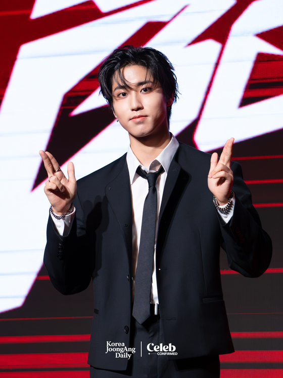 Han of Stray Kids at the press conference for the release of their latest EP, ″ATE,″ in western Seoul on July 19. [DANIELA GONZALEZ PEREZ]