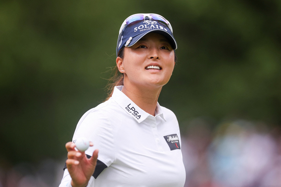 Korea's Ko Jin-young reacts after making a birdie during the third round of the KPMG Women's PGA Championship at Sahalee Country Club on June 22 in Sammamish, Washington. [AFP/YONHAP]