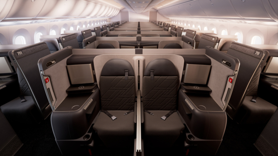 Korean Air's business class seats — referred to as Prestige Class by the airline — in the carrier's first Boeing 787-10 Dreamliner [KOREAN AIRLINES]
