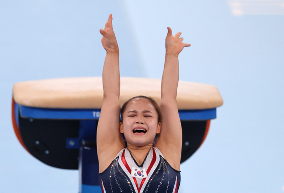 Yeo Seo-jeong performs in the women's vault final at the 2020 Tokyo Olympics at Ariake Gymnastics Stadium in Tokyo, Japan on August 1, 2021. [NEWS1]