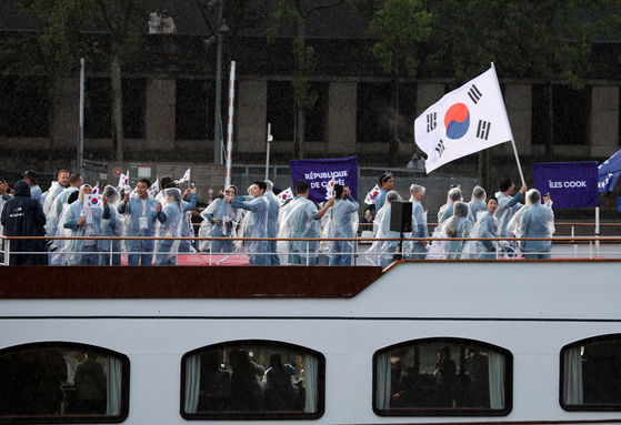 Team Korea takes part in the opening ceremony of the Paris Olympics on Friday in Paris. [YONHAP]