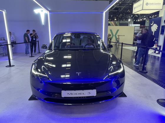 Tesla's face-lifted Model 3 exhibited at German auto show IAA Mobility 2023 held in Munich on Sept. 6, 2023. [YONHAP]