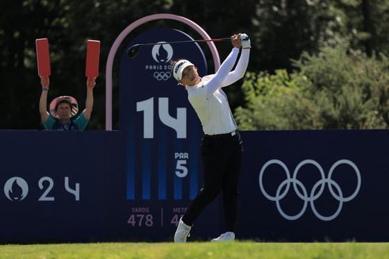 Amy Yang competes in the women's golf tournament at the Paris Olympics at Le Golf National in Guyancourt, France on Thursday.  [AFP/YONHAP]