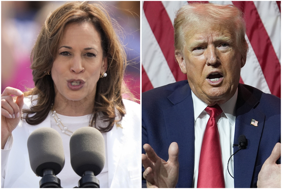 Vice President Kamala Harris, left, on Aug. 7, 2024 and Republican presidential candidate former President Donald Trump on July 31, 2024 [AP/YONHAP]