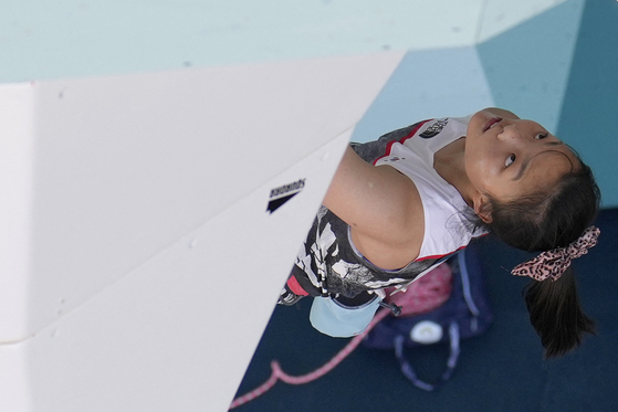 Korea's Seo Chae-hyun competes in the women's boulder and lead, lead, final at the Paris Olympics on Saturday in Le Bourget, France. [REUTERS/YONHAP]