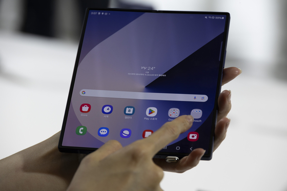 Samsung Galaxy Z Fold 6 phone is displayed ahead of the Galaxy Unpacked event in Seoul on July 8, 2024. [EPA/YONHAP]