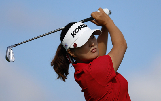 Korea's Ko Jin-young in action on August 7 at Le Golf National in Guyancourt, France, during the first round of the women's golf tournament at the Paris Olympic Games. (REUTERS/YONHAP)