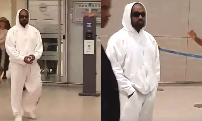 Rapper Kanye West at Incheon International Airport on Friday [SCREEN CAPTURE]