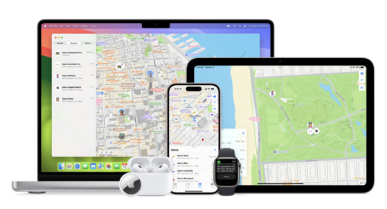 Find My, Apple's service that allows users to track the locations of their Apple devices, as well as those of trusted contacts [SCREEN CAPTURE]